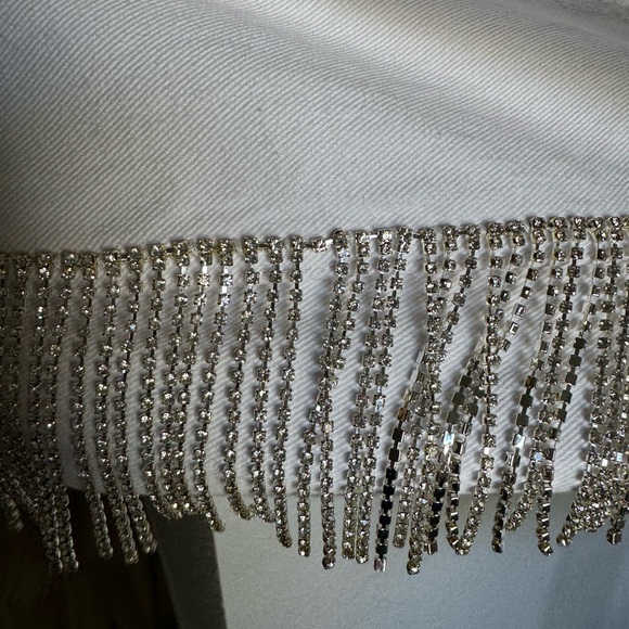 NWT BLANK NYC cotton stone white denim western rhinestone tassel jacket - Picture 10 of 13